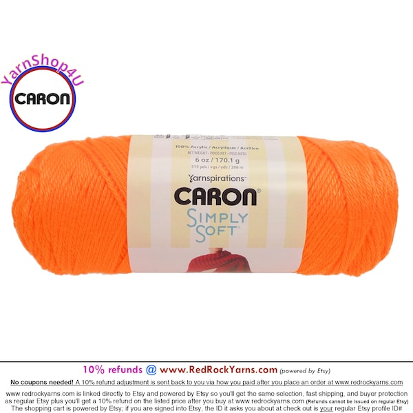 NEON ORANGE - Caron Simply Soft 6oz / 315yds (170g / 288m) 100% Acrylic yarn. Item H970039774