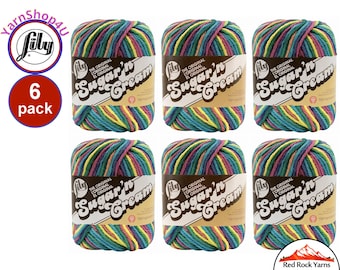 PSYCHEDELIC 6 Pack! 2oz | 95yds each. Lily Sugar N Cream The Original 100% Cotton Yarn. 2 ounces / 95 yards ea. 6 skein bag = Bulk Buy!