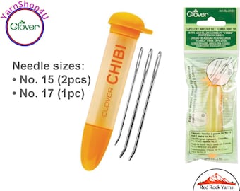 Darning Needle Set (Bent Tip) by Clover with screw top case. For weaving, and sewing with yarn. Art No 3121