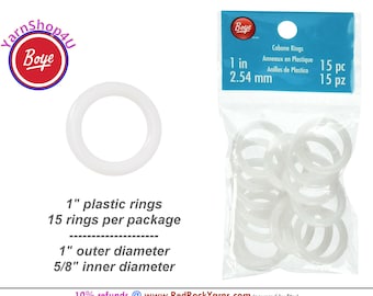 1" Boye CABONE RINGS / 15 plastic rings per package. Size: Outer = 1 inch / Inner = 5/8 inch. Boye #7540