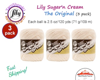 SOFT ECRU 3 Pack! 2.5oz | 120yd The Original Lily Sugar N Cream 100% Cotton Yarn (each: 2.5 ounce / 120 yards). 3 Skeins Bulk Buy!