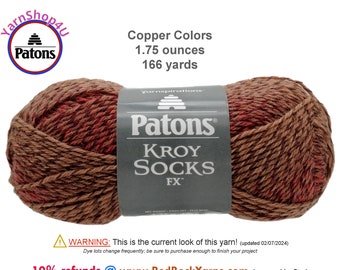 COPPER COLORS - Patons Kroy Socks FX Yarn is 1.75oz | 166yds Super Fine Weight (1) Sock Yarn. A Blend of 75/25% Wool/Nylon (50g | 152m)