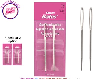 Susan Bates Steel Yarn Needles (Get 1 pack or 2!) Size #13, 2 3/4" long. (2pcs/Pack) Metal Tapestry Needle. Large Eye Blunt Needles. #14080