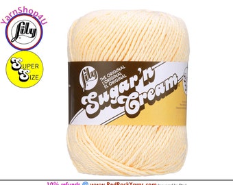 CREAM - Super Size 4oz | 190yds. 100% Cotton yarn. Original Lily Sugar N Cream. Solid Cotton Yarn (4 ounces | 190 yards)