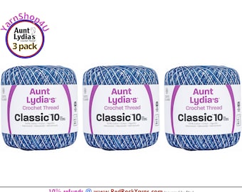 SHADED BLUES 3 pack! Aunt Lydia's Classic 10 Crochet Thread. 300yds. Item #154-0014