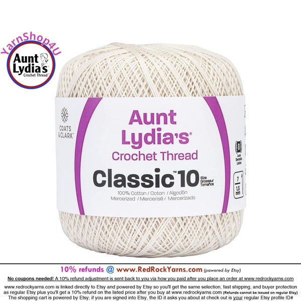 ANTIQUE WHITE - Aunt Lydia's Classic 10 Crochet Thread. 350yds. Color #154-0210