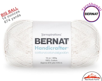 WHITE - 14oz | 674yds Bernat Handicrafter Cotton yarn. 100% cotton Yarn. Great for dish cloths. Big Ball! Item 16202800001