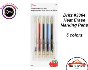 Dritz Quilting Heat Erase Marking Pens. 5 Color pack. Easy to use with household iron. White, Red, Green, Blue, Black. Dritz #3364