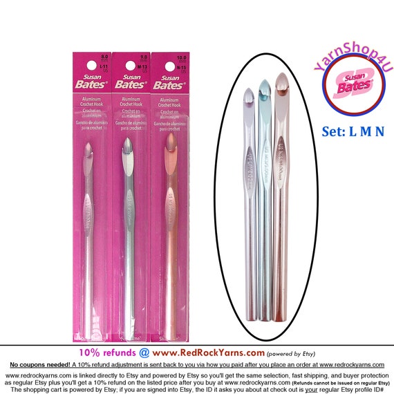 LMN 3 Piece Set of Susan Bates Crochet Hooks. Silvalume Hooks Are Solid  Aluminum Crochet Hooks. Crochet Hook Set Includes L-11, M-13 & N-15 