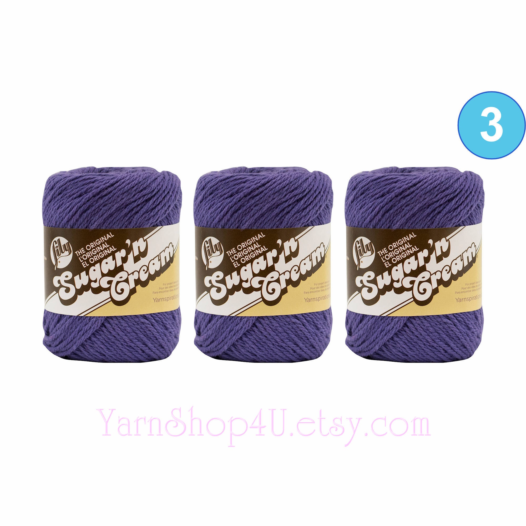GRAPE 3 Pack! 2.5oz 120yds each. Lily Sugar N Cream The Original 100