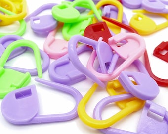 10  to 300 Locking Stitch Markers, Plastic Safety Pin Style Stitch Marker. Random Colors. Clip on Stitch Holders or Marker (by weight)