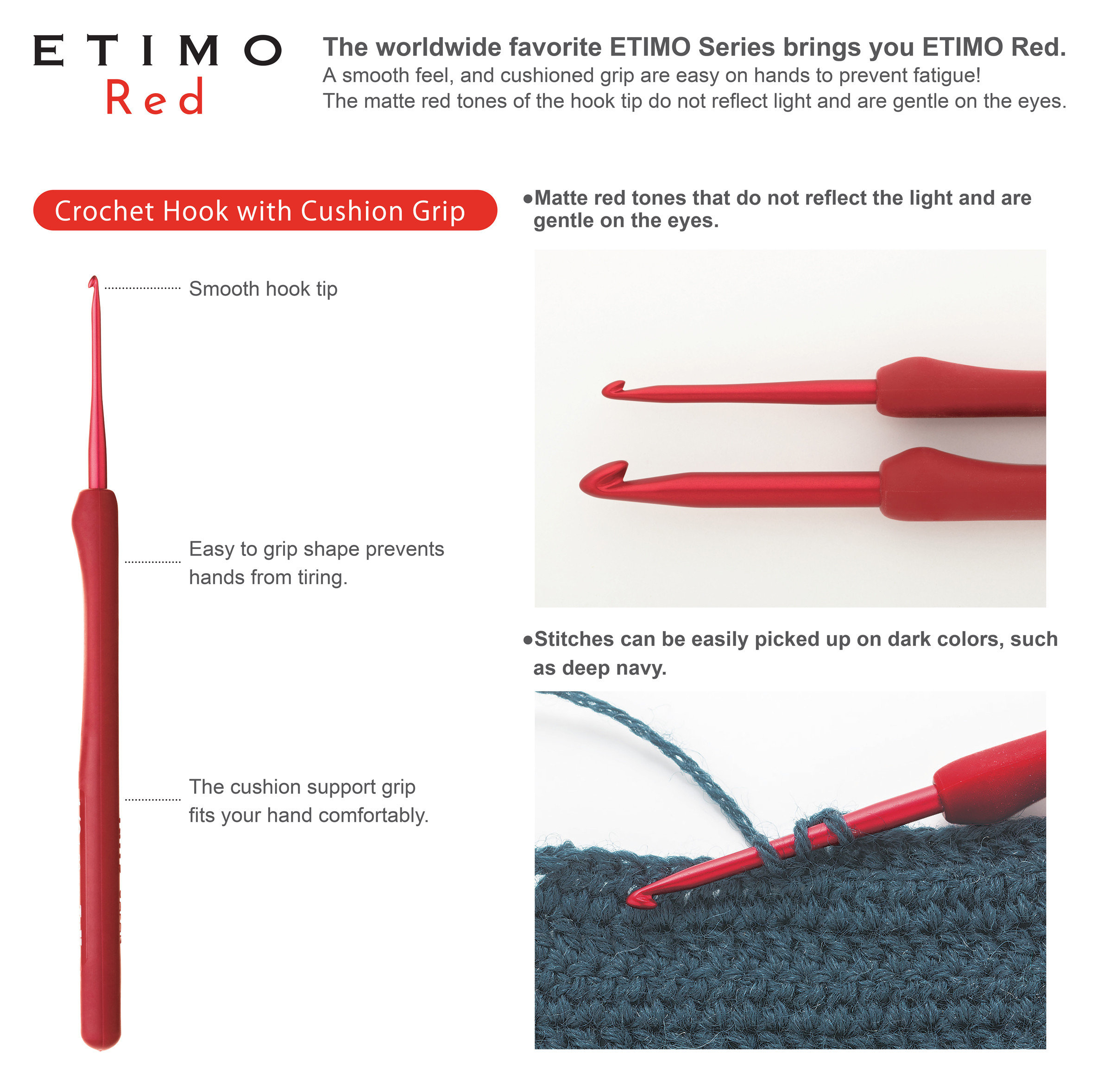 ETIMO Red TED001. Tulip Crochet Hook Set in 8 sizes 18 (1.8mm5mm