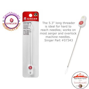 Singer Serger Machine Needle Threader. A needle threader with an extra long handle for threading sergers & Overlocks. Part No. 7343
