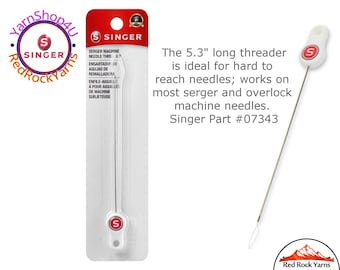 Singer Serger Machine Needle Threader. A needle threader with an extra long handle for threading sergers & Overlocks. Part No. 7343