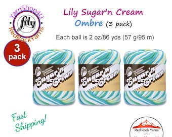 MOD OMBRE 3 Pack! 2oz | 95yds. Lily Sugar N Cream The Original 100% Cotton Yarn. 2 ounces / 95 yards ea. 3 skeins Bulk Buy!