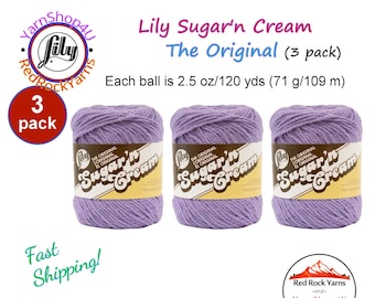 HOT PURPLE 3 Pack! 2.5oz | 120yd The Original Lily Sugar N Cream 100% Cotton Yarn. 3 Skeins Bulk Buy!