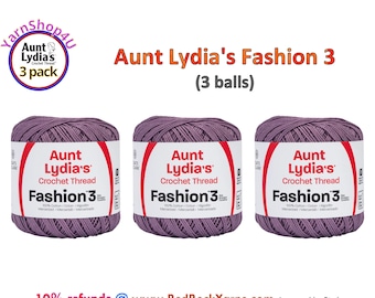 PLUM Fashion 3 Size Aunt Lydia Crochet Thread. One 3 Pack of Aunt Lydia's Fashion 3 Crochet Thread. 3 balls/150yds each. Item #182.0871