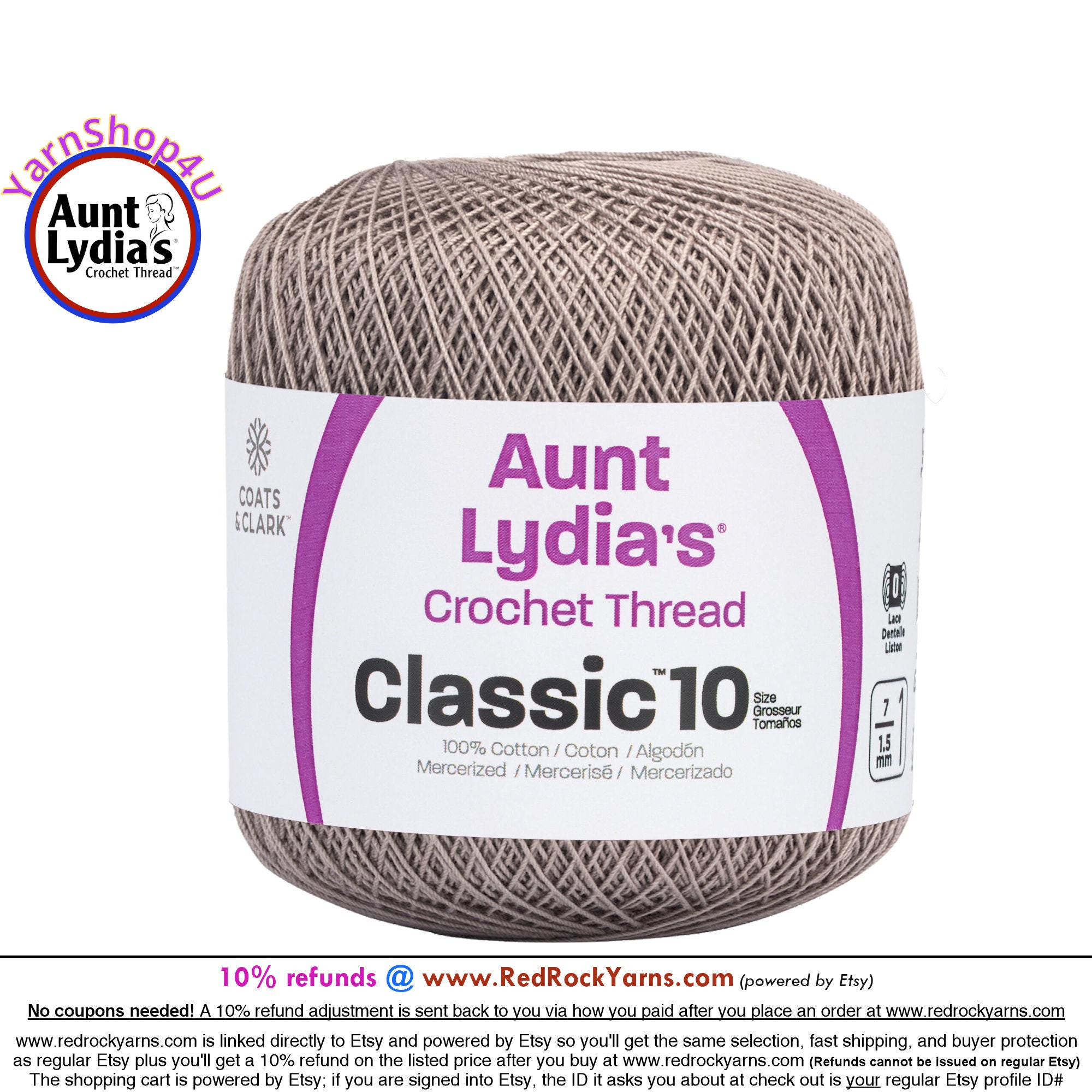 Crochet Thread, Aunt Lydia's Crochet Cotton Classic Size 10, Lace