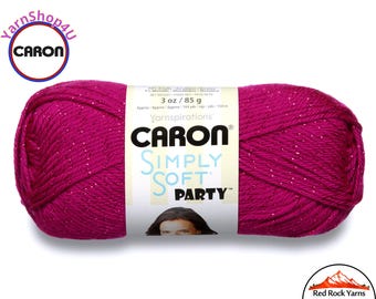 FUCHSIA SPARKLE - Caron Simply Soft Party! 3 oz / 164 yds (85 g / 150 m) 99% Acrylic, 1 percent Metallic (3 ounce / 164 yards) Color #0002