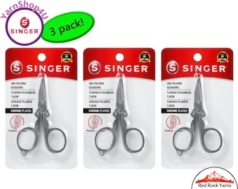 3 pack SINGER FOLDING SCISSORS. Chrome-plated steel scissors. Compact design. Great for airplane, travel bag, knitting bag! Bulk Buy! #151