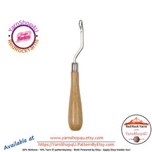 Latch Hook Bent or Straight + Get 1 or 2! The Susan Bates Latch Rug Hook is 6.25" long and has a round wood handle. #12919 and #12920