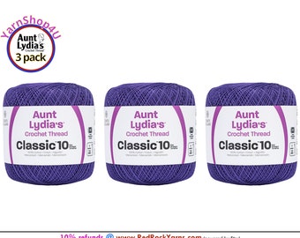 VIOLET 3 pack! Aunt Lydia's Classic 10 Crochet Thread. 350yds. Item #154-#0119