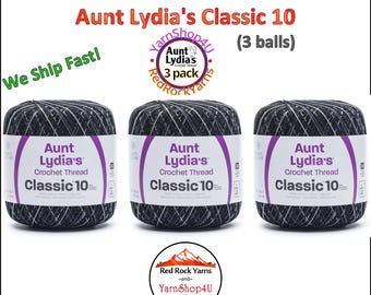 BLACK PINSTRIPES 3 pack! Aunt Lydia's Classic 10 Crochet Thread. 300yds. Item #154-8561