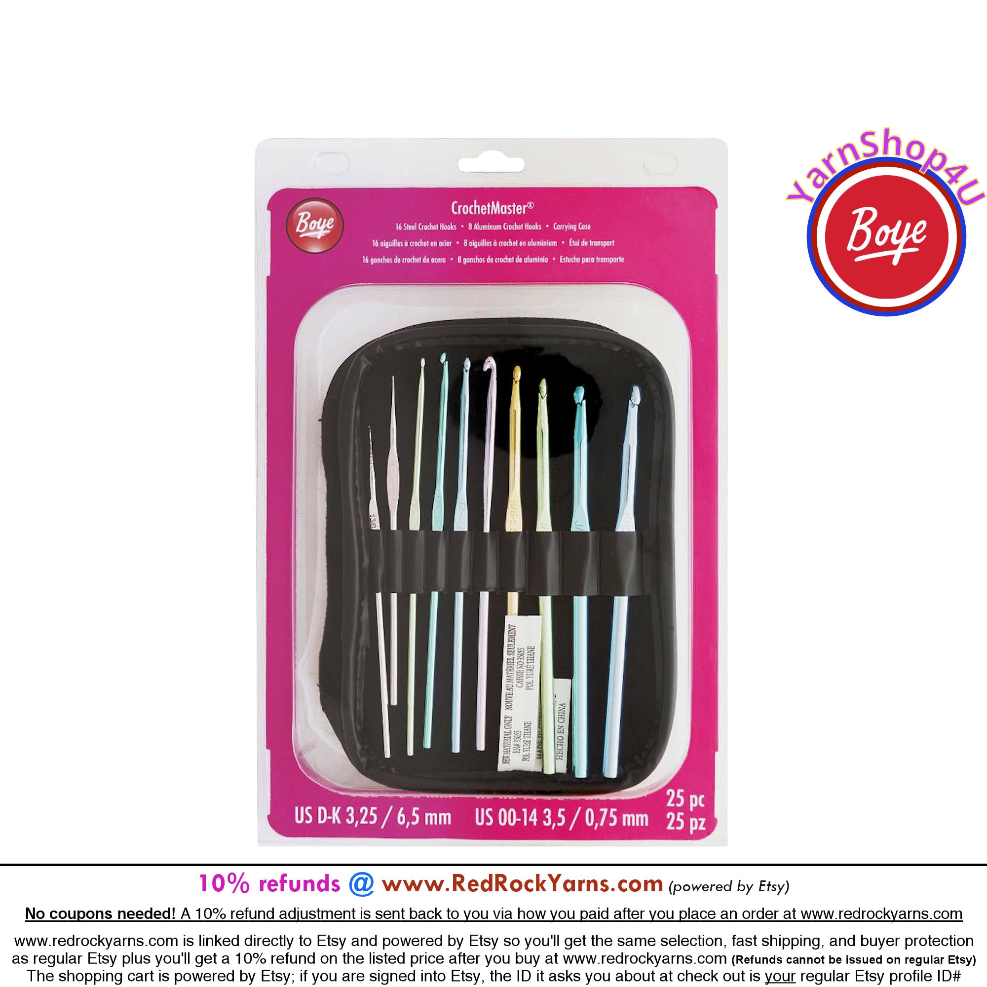 Boye Crochet Master 24 Pc Crochet Hook Set With Holder. Pink Zipper Case  Lays Flat. Includes Sizes D-K Aluminum Hooks and 00-14 Steel Hooks -   New Zealand