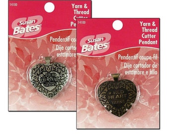 HEART Shaped Cutter Pendant. Susan Bates Yarn & Thread Cutter Pendant. Safety cutter. Choose Dark Antique Gold or Distressed Silver. #14100