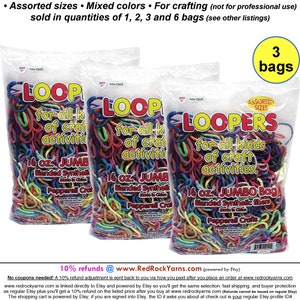 3 Bags! LOOPERS in ASSORTED Sizes & Colors. For crafts not intended for professional use. 16 oz Bags. Synthetic Blend.