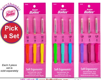 Soft Ergonomic Steel crochet hook sets [pick a Set]. For fine crochet work like lace and with crochet thread Susan Bates 12686 12687 12688