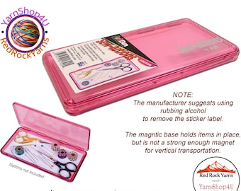 Sew-lutions Slim Line Magnetic Box. ArtBin Raspberry colored see through acrylic case for Needles, scissors and more!