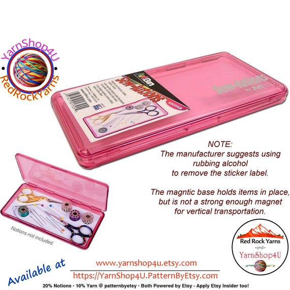 Sew-lutions Slim Line Magnetic Box. ArtBin Raspberry colored see through acrylic case for Needles, scissors and more!