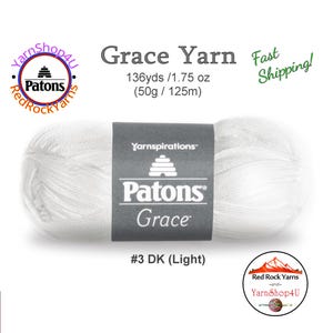 SNOW Patons Grace yarn Light weight #3. 100% Mercerized Cotton, 1.75 oz | 136 yards (50 g | 125 m) Color #62005