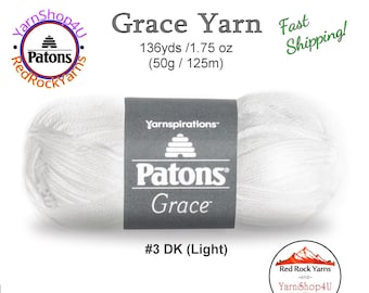 SNOW Patons Grace yarn Light weight #3. 100% Mercerized Cotton, 1.75 oz | 136 yards (50 g | 125 m) Color #62005