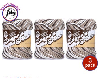 CHOCOLATE OMBRE 3 Pack! 2oz | 95yds. Lily Sugar N Cream The Original 100% Cotton Yarn. 2 ounces / 95 yards ea. 3 skeins Bulk Buy!