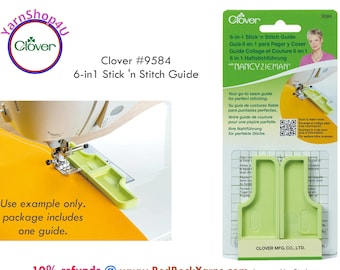 Clover Seam Guide 6-in-1 Stick 'n Stitch Guide is ideal for straight stitching, stitching strips, and curve stitching. Nancy Zieman #9584