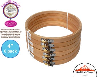 4" Pack of 6 Embroidery hoops. Frank A Edmunds / Colonial Needle Quality Hoops hard wood w/ Smooth rounded edges and screw caps. CNEH-4N