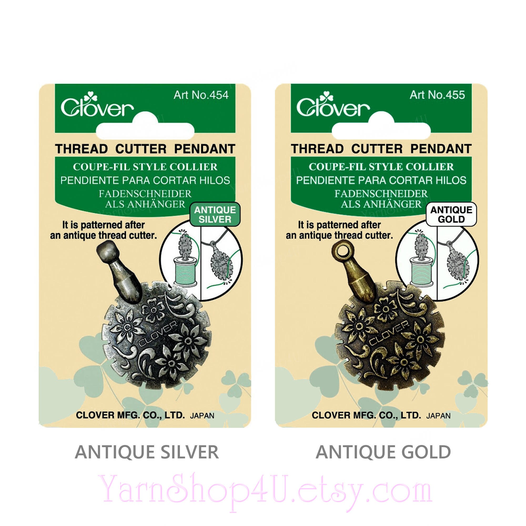 Clover Thread Cutter Pendant in Antique Silver or Antique Gold. Make a