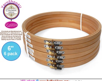 6" Pack of 6 Embroidery hoops. Frank A Edmunds / Colonial Needle Quality Hoops hard wood w/ Smooth rounded edges and screw caps. CNEH-6N