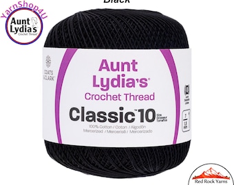 BLACK - Aunt Lydia's Classic 10 Crochet Thread. 350yds. Item #154-0012