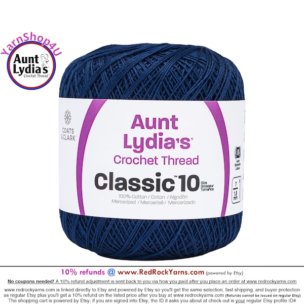 NAVY - Aunt Lydia's Classic 10 Crochet Thread. 350yds. Item #154-0486