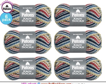 BLUE STRIPED RAGG 6 Pack! Patons Kroy Socks Yarn 1.75oz | 166yds Super Fine Weight (1) Sock Yarn. 75/25% Wool/Nylon (50g | 152m). Bulk Buy!