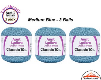 MEDIUM BLUE 3 pack! Aunt Lydia's Classic 10 Crochet Thread. 350yds. Item #154-4370