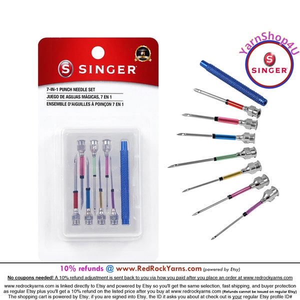 Singer 7-in-1 Interchangeable Fine Punch Needle Set #01793 (9 piece set; threader not included in this kit)