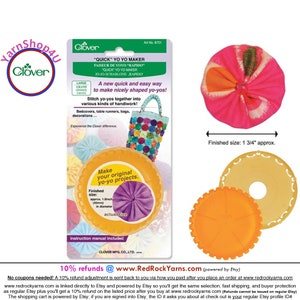 YO-YO Maker. LARGE Clover Quick YoYo Maker. Finished size is about 1.75&quot;. Make Corsages, hair ornaments, decorations! Clover #8701