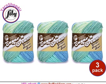 COUNTRY STRIPES 3 Pack! 2oz/95yds each. Lily Sugar N Cream Stripes. Original 100% Cotton Yarn. 2 ounces / 95 yards. Self Striping. Bulk Buy!