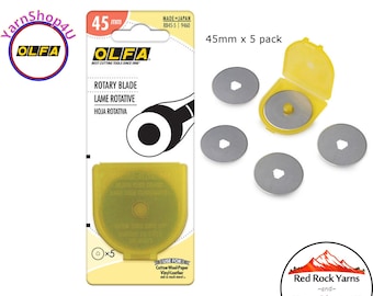 5 pack! 45mm OLFA® Rotary Blades. Olfa® Brand Rotary Cutting Blade. Tungsten Steel. Premium Quality, and Sharp Edge. 5 Blades/pkg. #RB45-5