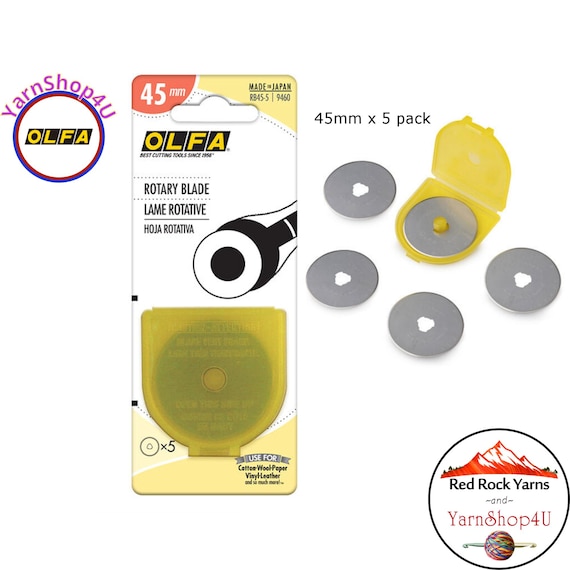 5 pack! 45mm OLFA® Rotary Blades. Olfa® Brand Rotary Cutting Blade. Tungsten Steel. Premium Quality, and Sharp Edge. 5 Blades/pkg. #RB45-5