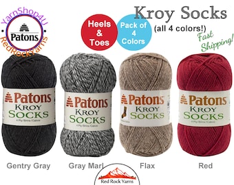 HEELS & TOES! 4 Pack of - Patons Kroy Socks yarn in 4 colors: Gentry Gray, Gray Marl, Flax, and Red. 1.75oz and 166yds each. Bulk Buy.